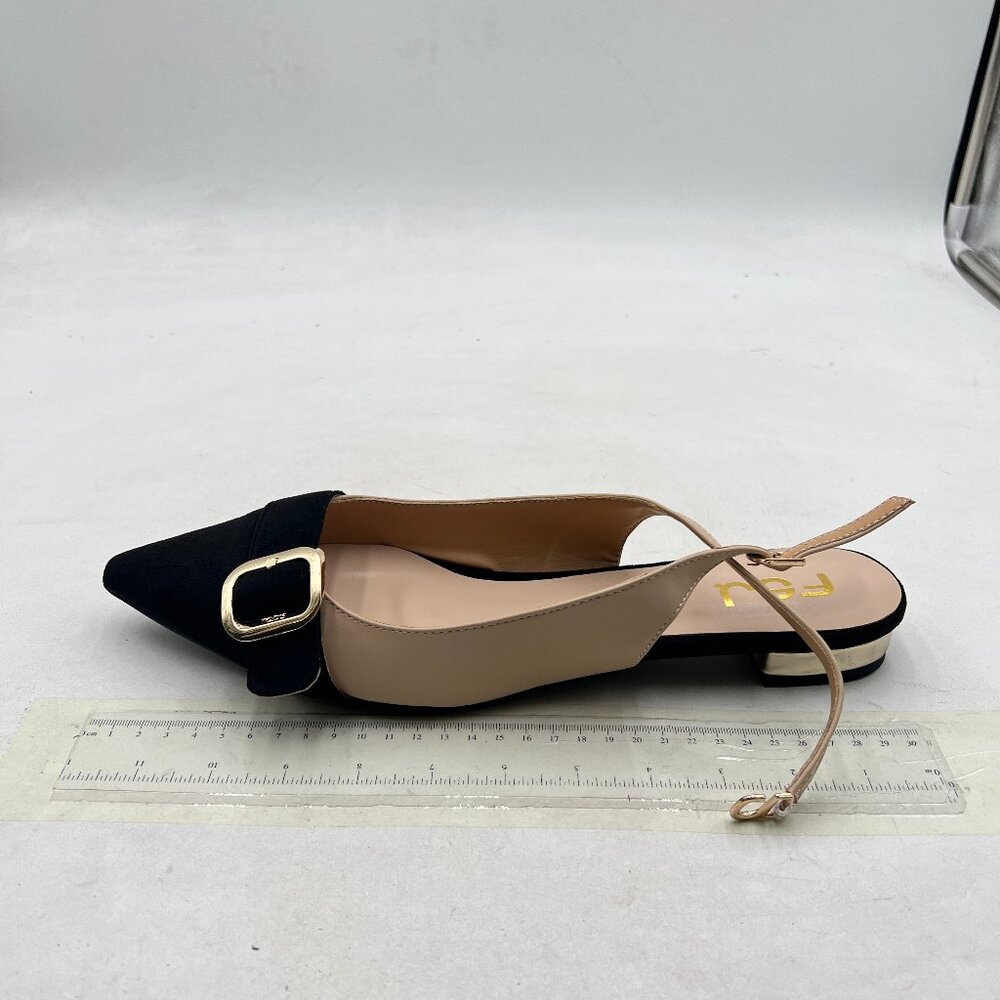 FSJ Nude Women's Metal Decor Pointed Toe Slingback Slip on Slingback Pump